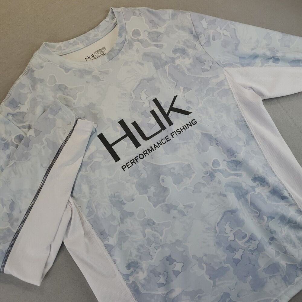 Huk Fishing Shirt Mens Blue Camo Performance Long Sleeve Outdoor Adult Size M